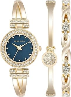 Anne Klein Women's Premium Crystal Accented Bangle Watch and Bracelet Set