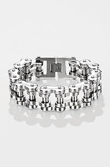 COOLSTEELANDBEYOND Men Heavy Sturdy Bike Chain Motorcycle Chain Bracelet of Stainless Steel, Silver Color Polished