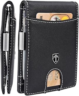 Money Clip Wallet RIO - Mens Wallets slim Front Pocket RFID Blocking Card Holder Minimalist Mini Bifold Gift Box (Smooth Leather, Black & White), Black & White, S