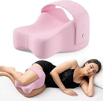 Pink Knee Pillow for Side Sleepers, Large Comfortable Memory Foam Leg Pillow for Side Sleeping, Adjustable Strap, Pillow Sleeping Between Legs Aligns Spine, Relief for Sciatica, Back, Knees, Joints