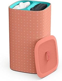 Joseph Joseph Tota Pop - 60-litre Laundry Separation Basket with lid, 2 Removable Washing Bags with Handles, Coral/Green