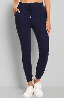 LA12ST Women's Juniors Soft Navy Jogger Pants Drawstring Pockets