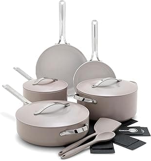 GreenpanNova Healthy Ceramic Nonstick 10-Piece Cookware Pots and Pans Set, PFAS & PFOA-Free, Frying Pans, Saute, Stockpot, Utensils, Lids, Induction Suitable, Dishwasher Safe,Oven & Broiler Safe,Clay