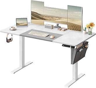 VASAGLE Electric Standing Desk, Height Adjustable Desk, 60 x 140 x (72-120) cm, 4 Memory Heights, Storage Pocket, for Home Office, Study, Cloud White and Matte White LSD016W12V1