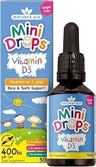 Mini Drops Vitamin D3 50ml for Infants & Kids - Bone, Teeth, Health & Immune System Support - Sugar Free, Vegan, Gluten-Free, Non-GMO - Growth Support for Children Age 0-5 Dropper Included