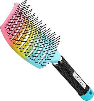 Curved Vented Paddle Brush - Faster Blow Drying, Detangling for Women & Men, Professional Styling for Wet, Curly, Thick or Straight Hair (colourful)