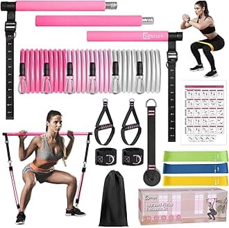 Pilates Bar Kit with Resistance Bands, Upgraded Multifunctional Screw Yoga Pilates Bar with Metal Adjustment Buckle, Portable Home Gym Pilates Bar for Women Full Body Workout Equipment Pink