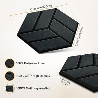 JAMELO Soundproofing Panels Wood Veneer 10 Packs | 30 * 15 * 1.2cm Acoustic Panels Self-Adhesive 3D Wall Panels For Ceiling/Door/Wall Decoration Wall Covering Oak Black