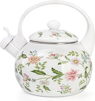 Jucoan 2.3 Quart Vintage Enamel Tea Kettle, Whistling Tea Kettle for Stove Top, Floral Enamel on Steel Teakettle Teapot for Home Kitchen Camping, Gift for Wedding Housewarming Thanksgiving Christmas