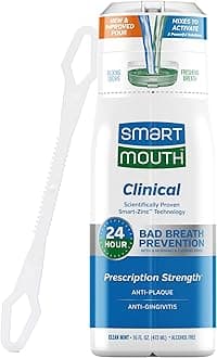 SmartMouth Clinical DDS Activated Mouthwash for 24-Hour Bad Breath Protection Plus Tongue Cleaner, 16 Fluid Ounce