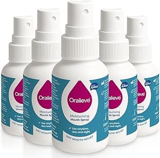 Oralieve Moisturising Dry Mouth Relief Spray (5 x 50ml) with New Pump, Hydrating Relief for Sore, Sensitive Mouths with Xylitol to Protect Teeth - Genuine Oralieve Dry Mouth Spray