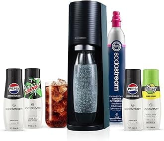Terra Sparkling Water Maker Bundle in Black - includes CO2, Carbonating Bottle, and Pepsi® Zero Sugar, Starry® Zero Sugar and MTN Dew® Zero Sugar 4-Flavor Variety Pack