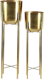 CosmoLiving by Cosmopolitan Metal Indoor Outdoor Planter Tall Indoor Outdoor Dome Large Planter Pot with Removable Stand, Set of 2 Planters 39", 46"H, Gold