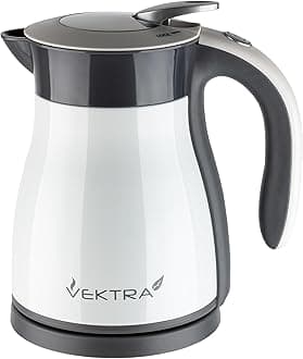 Vektra VEK-1201W Vacuum Insulated Environmentally Eco Friendly Easy Pour Cordless Kettle 1.2 Litre,White