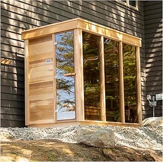 Smartmak Customized Outdoor Steam Sauna, 4-8 Person Canadian Hemlock/Red Cedar Wood Sauna Room, Traditional Saunas with Wood Fired Stove, Backrest Headrest, Rocks, Light Accessories Included