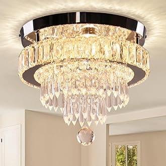 Finktonglan 11.8" Crystal Chandeliers, Modern Crystal Ceiling Light LED Small Chandeliers Semi Flush Mount Chandelier Room Light for Bedrooms Living Room Hallway (2700K Warm Light)