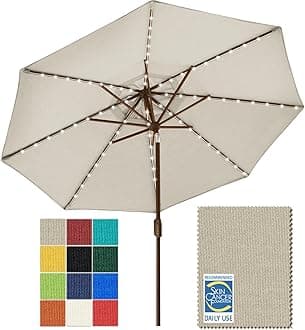 EliteShade USA 10-Year-Non-Fading Solar 9ft Market Umbrella with 80 LED Lights Patio Umbrellas Outdoor Table Umbrella with Ventilation（Antique Beige）