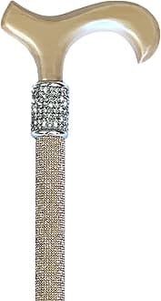 Sparkling Champagne Lightweight Crystal Rhinestone Bedazzled Fashion Cane - Fashionable Rhinestone Bling Wooden Walking Stick for Balance Assistance