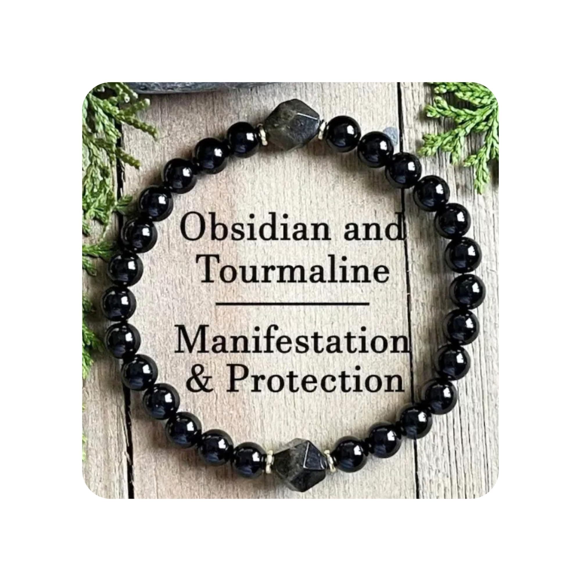 Obsidian & Black Tourmaline Bracelet, Manifestation & Protection Jewelry for Men & Women, Gifts for Christmas, Valentine’s, Birthdays, Anniversary Stocking Stuffers for Men and Women