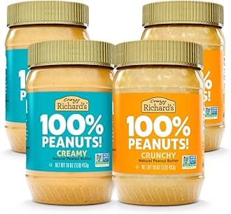 Crazy Richard's 100% All-Natural Vegan Creamy & Crunchy Peanuty Butter with No Added Sugar and Non-GMO Variety Pack (16 Ounce, Pack of 4)