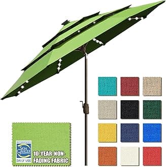 EliteShade USA 10-Year-Non-Fading Solar 9ft 3 Tiers Market Umbrella with 80 LED Lights Patio Umbrellas Outdoor Table with Ventilation,Macaw Green