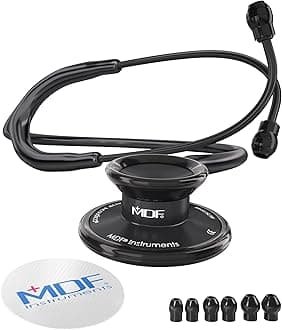 MDF Instruments, Acoustica Lightweight Stethoscope for Doctors, Nurses, Students, Home Health Use, Adult, Dual Head, Black Tube, Black Chestpiece-Headset, MDF747XPBO