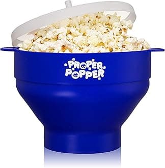 The Original Proper Popper Microwave Popcorn Popper, Silicone Popcorn Maker, Collapsible Bowl BPA Free & Dishwasher Safe (Blue)
