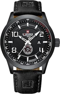 Sport Watches for Men Leather Band Waterproof Quartz Analog Wristwatch Easy to Read with Auto Date