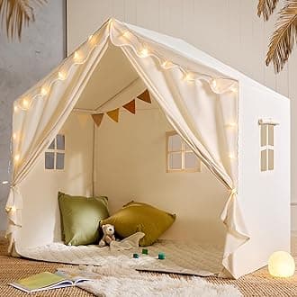 Tiny Land Kids Tent with Mat and Star Lights, Indoor Playhouse for Toddlers, 57"x36"x52" Large Reading Nook for Girls & Boys, Modern Bed Canopy for Kids Room, Teepe Tent