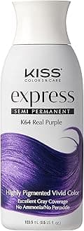 Kiss Express Semi-Permanent Hair Color – Vivid, Highly Pigmented Dye for Vibrant Hair, Gentle Formula, Gray Coverage, pH Balanced, 23 Intermixable Shades, All Hair Types (3.5 oz, Real Purple, 1 Count)