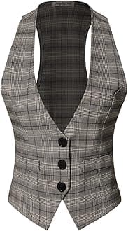 Design by Olivia Women's Dressy Casual Versatile Racerback Vest Three Button Tuxedo Suit Waistcoat - Black