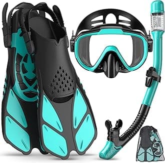 Ubekezele 2022 Snorkeling Gear for Adults Men Women,4 in 1 Snorkel Set with Panoramic View Diving Mask Anti-Fog Anti-Leak,Dry Top Snorkel,Fins and Travel Bag for Swimming,Snorkeling and Travel Diving