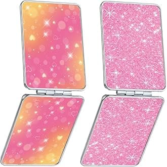 Pocket Mirror, Small Travel Mirror with Magnification, Portable Double-Sided Magnifying Cosmetic Mirror for Daily (2 Shiny)
