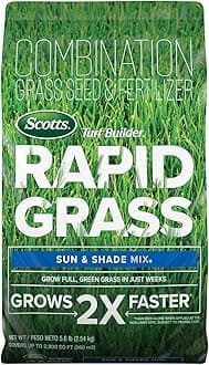 Scotts Turf Builder Rapid Grass Sun and Shade Mix, Combination Grass Seed and Fertilizer, Grows Green Grass in Just Weeks, 5.6 lbs.
