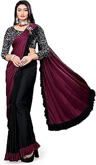 MOHIT CREATIONS Women's Party wear Pure Original Lycra Ruffle Saree With Unstitched Blouse