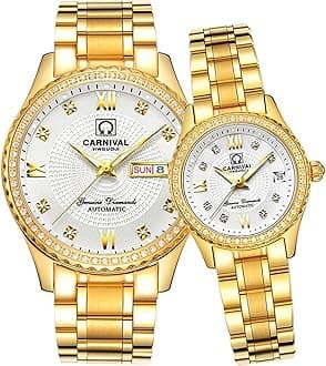 Men and Women Automatic Watch Gold Silver Stainless Steel Dress Couple Watches for Her and His Set of 2 …