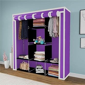 Maison & Cuisine Collapsible Wardrobe Closet for Clothes Almira, 2 Hanging Space, 8 Shelves Non-Woven Fabric 90 GSM (88230) (Purple)
