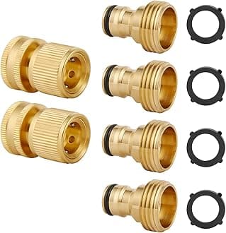 Quick Connect Hose Fittings, Garden Hose Quick Connect Kit, Solid Brass Standard 3/4 Inch GHT Thread Fitting No-Leak Water Hose Female and Male Adapter (6 pc Connect Set)