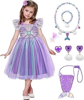 VORLITS Little Girls Mermaid Costume Dress for Girls Princess Costume Dressed Up Party with Accessories
