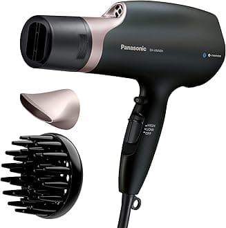 Panasonic Nanoe Salon Hair Dryer, Oscillating QuickDry Nozzle, Blow Dryer with Diffuser, Concentrator Attachments, 3 Speed Heat Settings for Styling and Healthy Hair - EH-ANA6HN (Black/ Pink Gold)