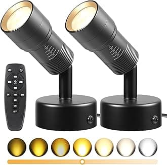 Junview 2Pack Spot Lights Indoor 8° to 60° Zoomable Focus Head Uplighting Indoor with Timer and Remote Stepless Adjustable Color Temperature and Dimmable Accent Up Lights for Plant Artwork Pictures