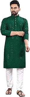 Trustous Men's Indian Ethnic Wear Straight Lucknowi Kurta