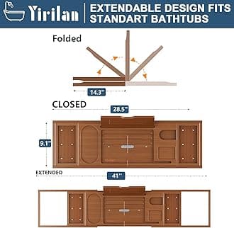 Yirilan Bath Tray - Foldable Bathtub Caddy - Adjustable Premium Bamboo Bathroom Tray for Tub, for Home Spa - Gift Idea for Loved Ones - Brown