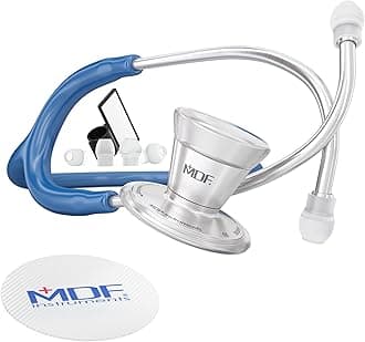 MDF ProCardial Cardiology Stethoscope, Stainless Steel, Adult, Dual Head, Free-Parts-for-Life, Royal Blue Tube, Silver Chestpiece-Headset, MDF79710