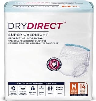 Dry Direct Super Overnight Underwear, Soft Cloth-Like Adult Diapers, Overnight Disposable Incontinence Protection - Medium (Pack of 14)