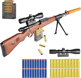 Toy Sniper Rifle Gun with Shell Ejecting Mechanism, Spring-Powered Pump Action, Realistic Design for Outdoor Shooting Games & Collectors, Safe Foam Bullets for Kids Ages 8+