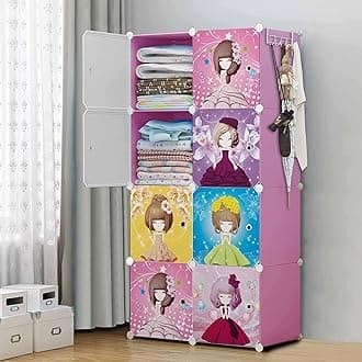 Plastic Baby Foldable Wardrobe For Clothes Storage, Kids Almirah For Clothes, Baby Cupboard For Clothes Storage Collapsible Wardrobe For Kids Clothes/Toys/Books(Pink, 8-SHELF-8-DOOR)
