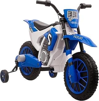 Aosom 12V Kids Motorcycle w/Treaded Tires, 5mph Top Speed Electric Bike for Kids, Ride On Motorcycle w/Training Wheels, Battery Charger, Spring Suspension, Blue