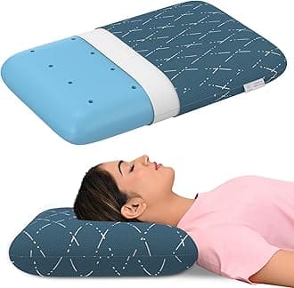 MY ARMOR Cool Gel Memory Foam Pillow for Sleeping, Neck Support Pain Relief Queen Size - 4.5 Inch Thick with Removable Blue Checks Cover - Pack of 1