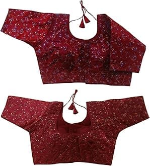 Vihu Fashion Women's Sequence Multi Embroidered U Neck Half Sleeve Readymade Saree Blouse Indian Ethnic Designer Stitched Women's Readymade Half Sleeve Blouse Readymade Blouse for Women